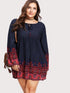Plus Tie Neck Ornate Print Dress