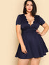 Plus Plunging Neck Scallop Edge Dress