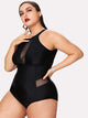 Plus Mesh Panel High Neck One Piece Swimsuit