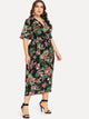 Plus Ruffle Sleeve Surplice Wrap Tropical Dress