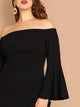 Plus Bell Sleeve Slit Front Fishtail Bardot Dress