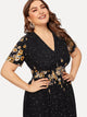 Plus Half Placket Shirred Waist Floral Dress