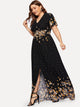 Plus Half Placket Shirred Waist Floral Dress