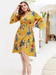Plus Floral Print Wrap Tie Side Dress