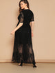 Plus Eyelet Lace Insert Plunge Neck Mesh Overlay Dress
