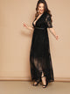 Plus Eyelet Lace Insert Plunge Neck Mesh Overlay Dress