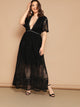 Plus Eyelet Lace Insert Plunge Neck Mesh Overlay Dress