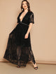 Plus Eyelet Lace Insert Plunge Neck Mesh Overlay Dress