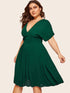 Plus Knot Back Plunging Neck Pleated Dress