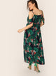 Plus Cold Shoulder Tropical Print Belted Split Dress