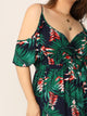 Plus Cold Shoulder Tropical Print Belted Split Dress