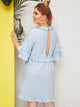 Plus Layer Ruffle Trim Keyhole Back Dress