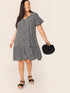 Plus Ruffle Sleeve Button Front Ditsy Floral Dress