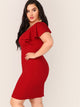 Plus Zip Back Ruffle Trim Bodycon Dress