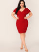 Plus Zip Back Ruffle Trim Bodycon Dress