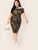 Plus Lettering Tape Asymmetrical Neck Camo Print Dress