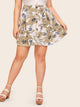 Plus Large Floral Print Button Through Skirt