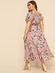 Plus Ruffle Hem Floral Print Belted Dress