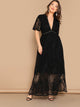 Plus Eyelet Lace Insert Plunge Neck Mesh Overlay Dress