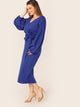 Plus Lantern Sleeve Wrap Belted Split Back Pencil Dress