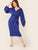 Plus Lantern Sleeve Wrap Belted Split Back Pencil Dress
