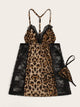 Plus Leopard Contrast Lace Slips With Thong