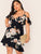 Plus Cold Shoulder Ruffle Trim Wrap Floral Print Dress