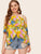 Plus Jungle Leaf Print Wrap Halterneck Top