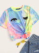 Plus Eye and Eyelash Print Tie Dye Top