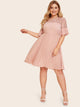 Plus Guipure Lace Shoulder Pleated Dress