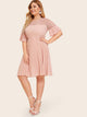 Plus Guipure Lace Shoulder Pleated Dress
