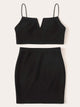 Plus Solid V-bar Crop Cami & Skinny Skirt Set