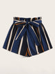 Plus Paperbag Waist Striped Belted Shorts