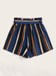 Plus Paperbag Waist Striped Belted Shorts