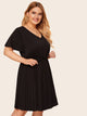 Plus V-neck High Waist Pleated Dress With Belt