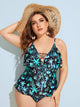 Plus Tropical Criss Cross One Piece Swimwear