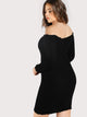  Plus Rib Knit Off Shoulder Dress