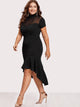 Plus Mesh Insert Frill Dip Hem Dress