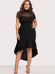 Plus Mesh Insert Frill Dip Hem Dress