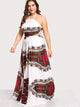 SHEIN Plus Ornate Print Lace Up Backless Dress