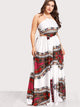 SHEIN Plus Ornate Print Lace Up Backless Dress