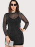 Plus Mock Neck Glitter Mesh 2 In 1 Dress