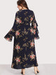 Plus Botanical Print Self Tie Chiffon Dress