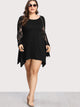 Plus Lace Contrast Sleeve Hanky Hem Dress