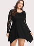 Plus Lace Contrast Sleeve Hanky Hem Dress