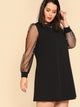 Plus Pearl Beading Mesh Sleeve Dress