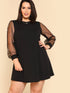 Plus Pearl Beading Mesh Sleeve Dress