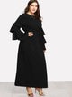 Plus Self Waist Tiered Sleeve Dress