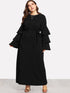 Plus Self Waist Tiered Sleeve Dress