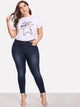 SHEIN Plus Pearl Detail Bleach Wash Jeans